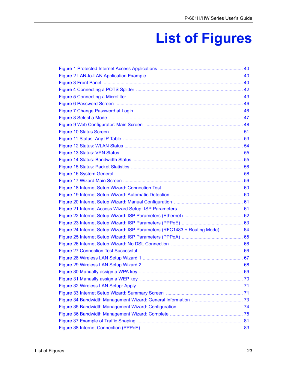 List of figures | ZyXEL Communications P-661H Series User Manual | Page 23 / 383