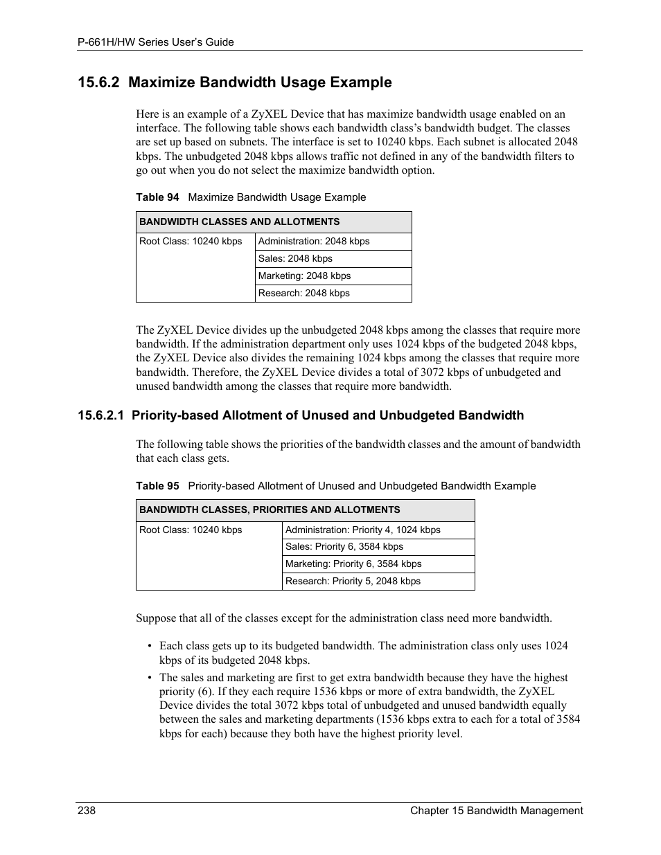 2 maximize bandwidth usage example | ZyXEL Communications P-661H Series User Manual | Page 238 / 383