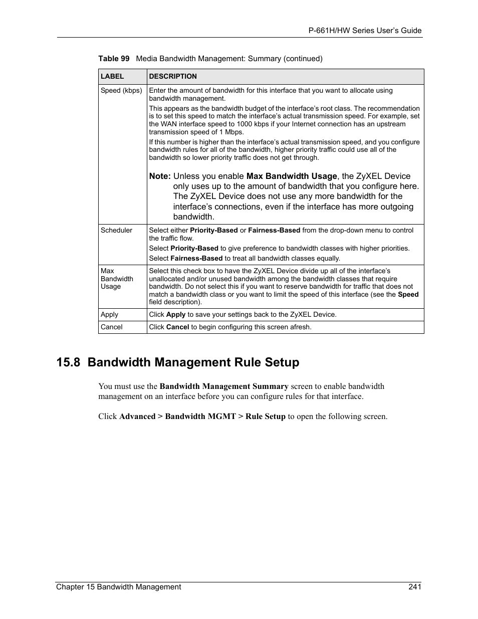 8 bandwidth management rule setup, Parent (see | ZyXEL Communications P-661H Series User Manual | Page 241 / 383