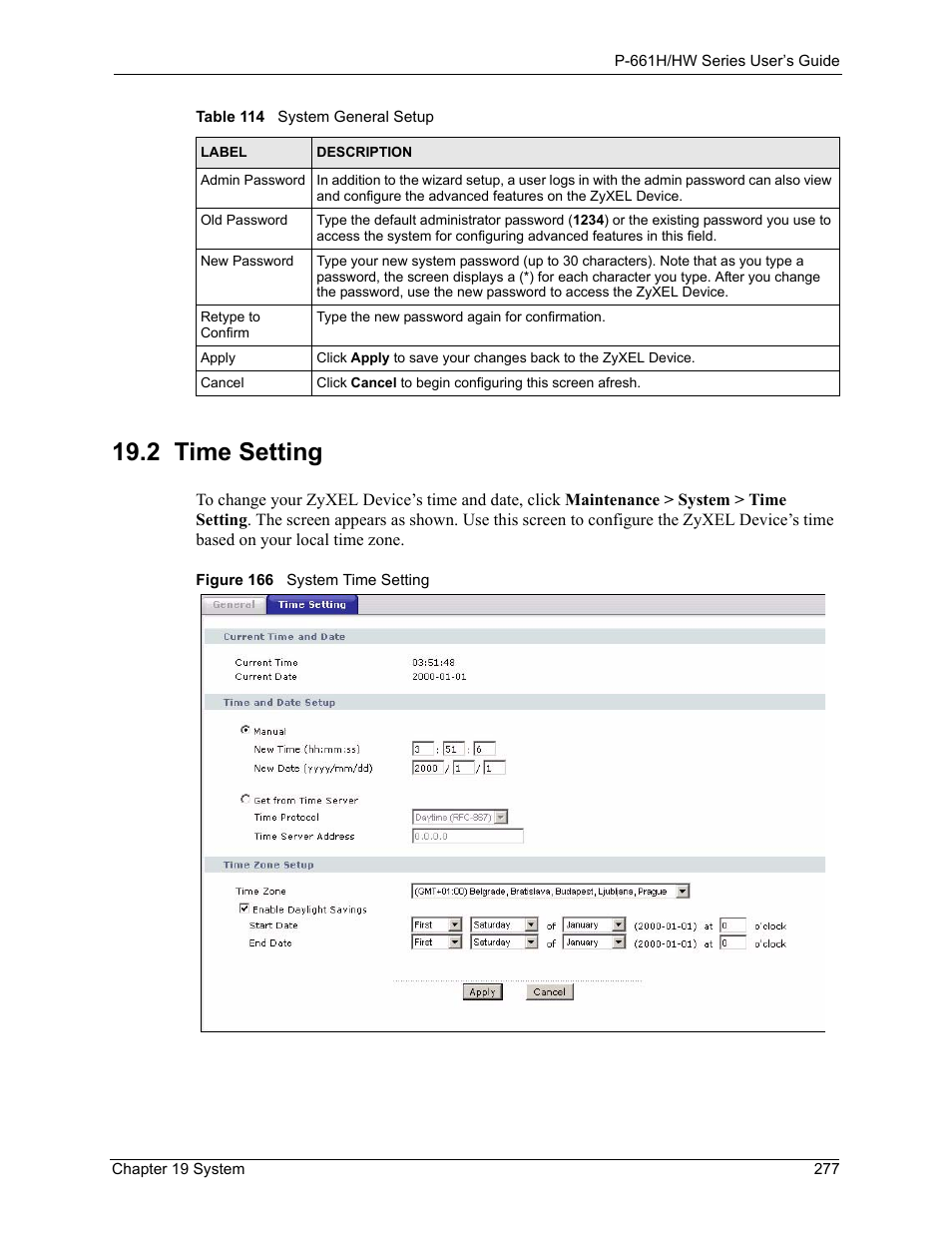 2 time setting, Figure 166 system time setting | ZyXEL Communications P-661H Series User Manual | Page 277 / 383