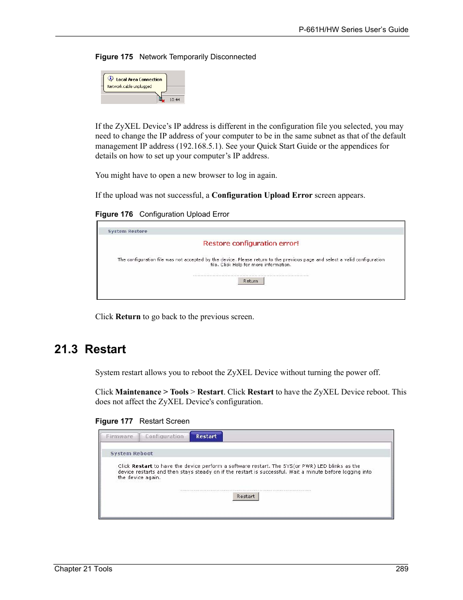 3 restart | ZyXEL Communications P-661H Series User Manual | Page 289 / 383