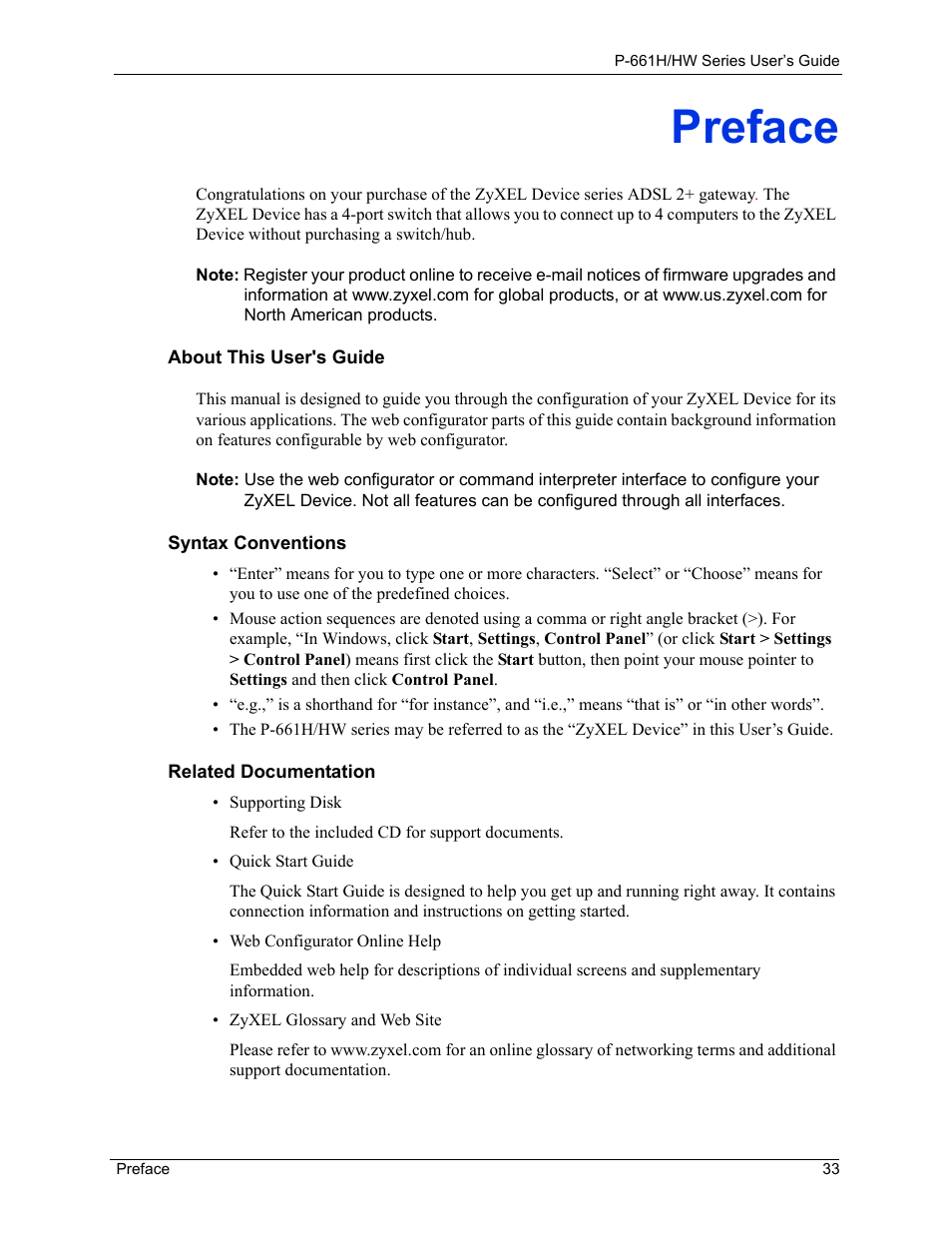 Preface | ZyXEL Communications P-661H Series User Manual | Page 33 / 383