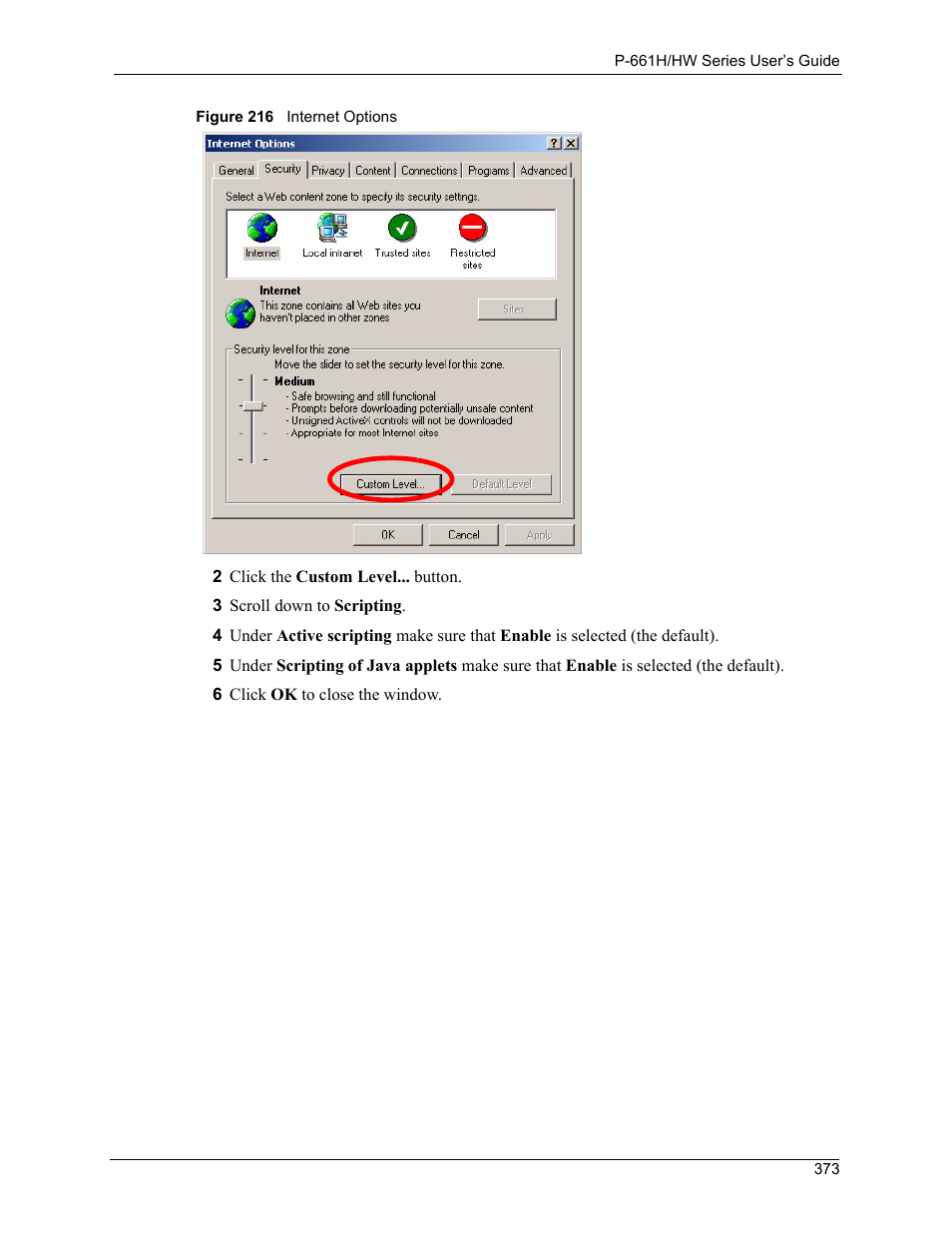 Figure 216 internet options | ZyXEL Communications P-661H Series User Manual | Page 373 / 383