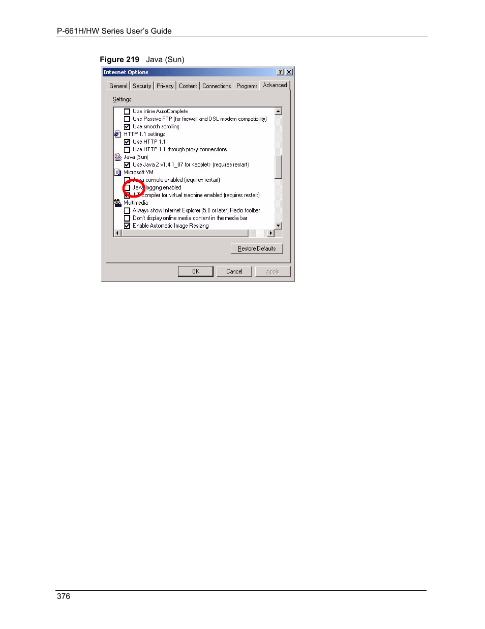 Figure 219 java (sun) | ZyXEL Communications P-661H Series User Manual | Page 376 / 383