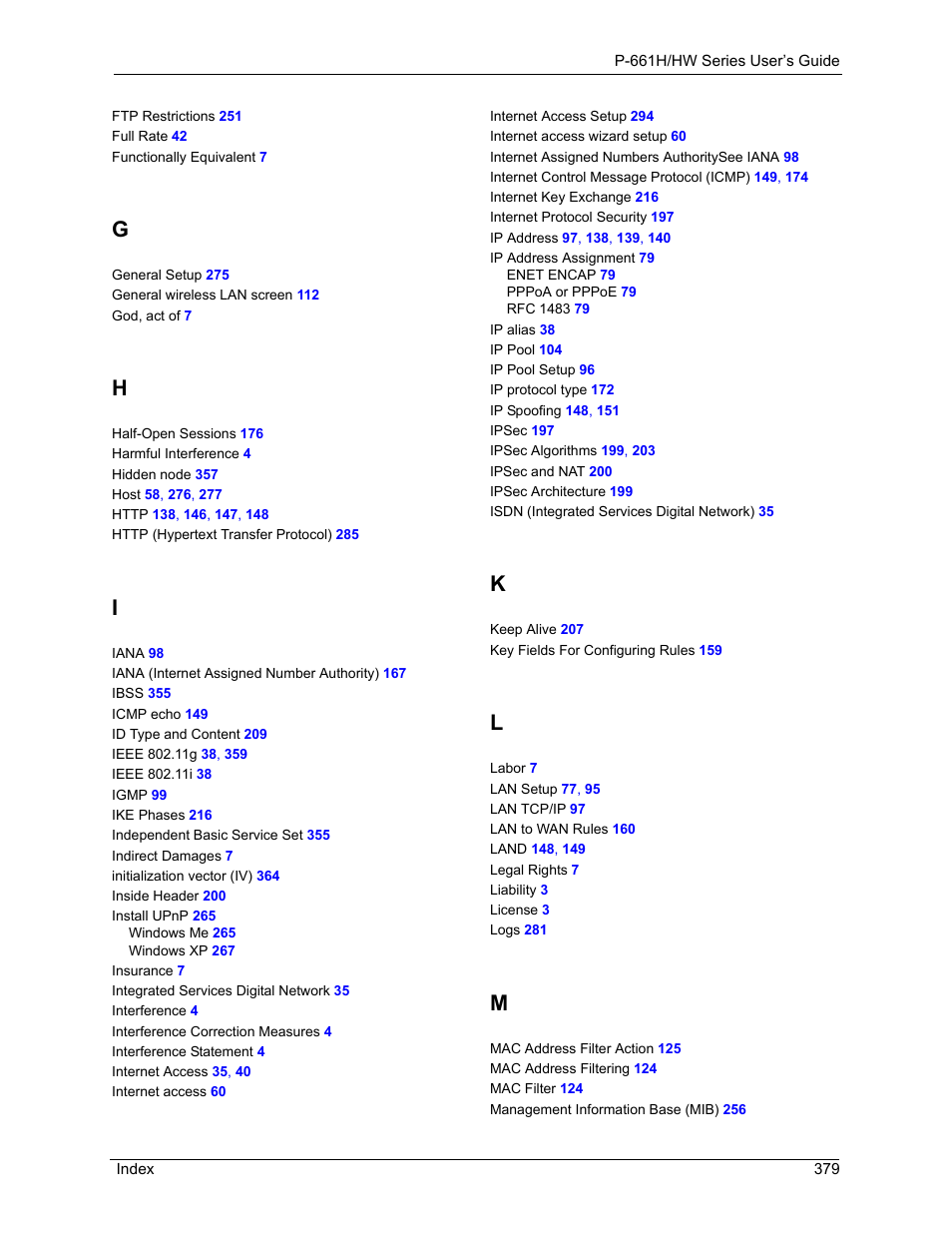 ZyXEL Communications P-661H Series User Manual | Page 379 / 383