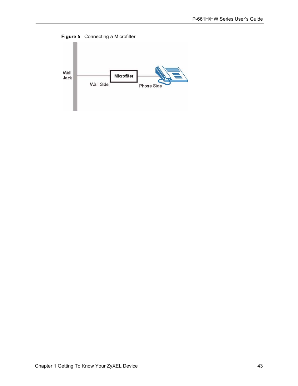 Figure 5 connecting a microfilter | ZyXEL Communications P-661H Series User Manual | Page 43 / 383