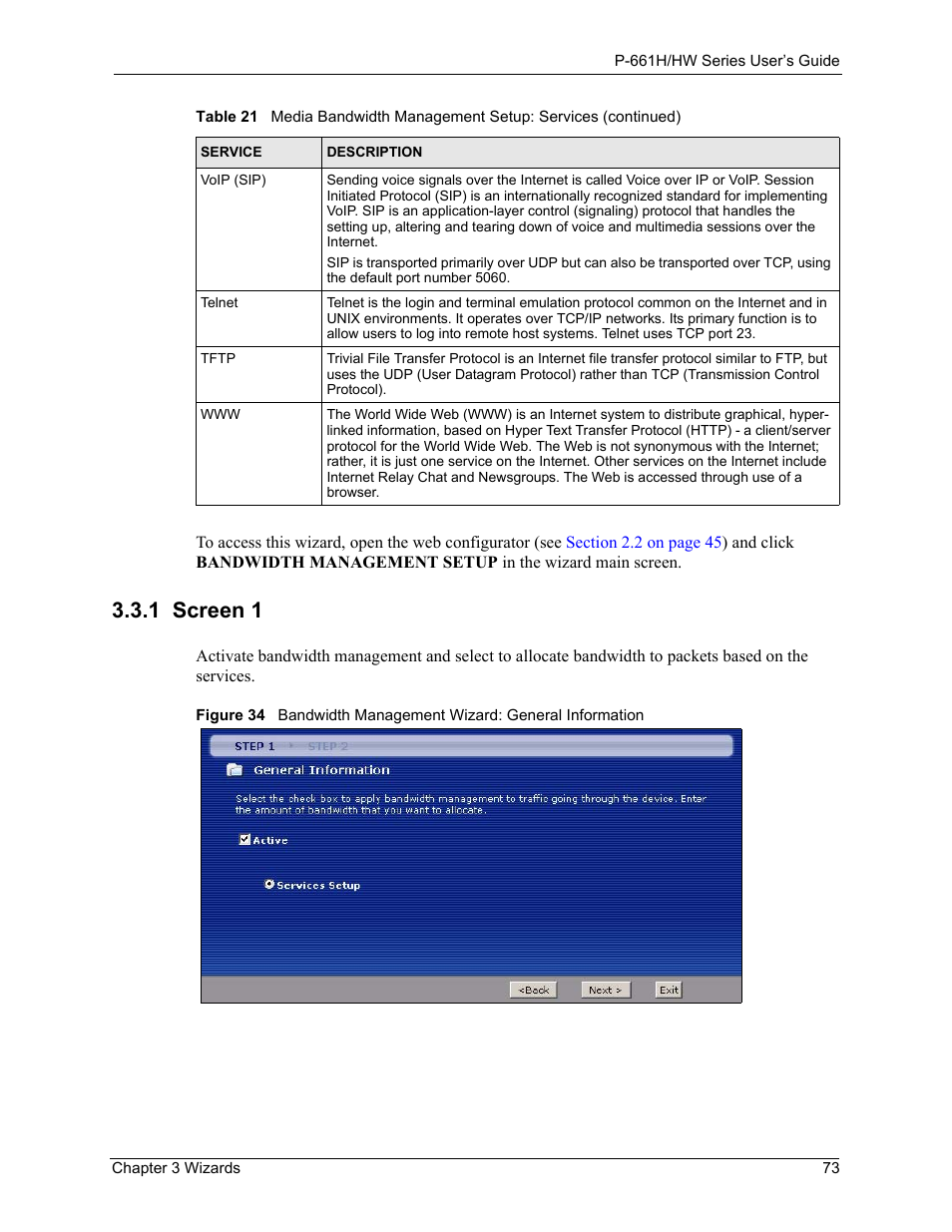 1 screen 1 | ZyXEL Communications P-661H Series User Manual | Page 73 / 383