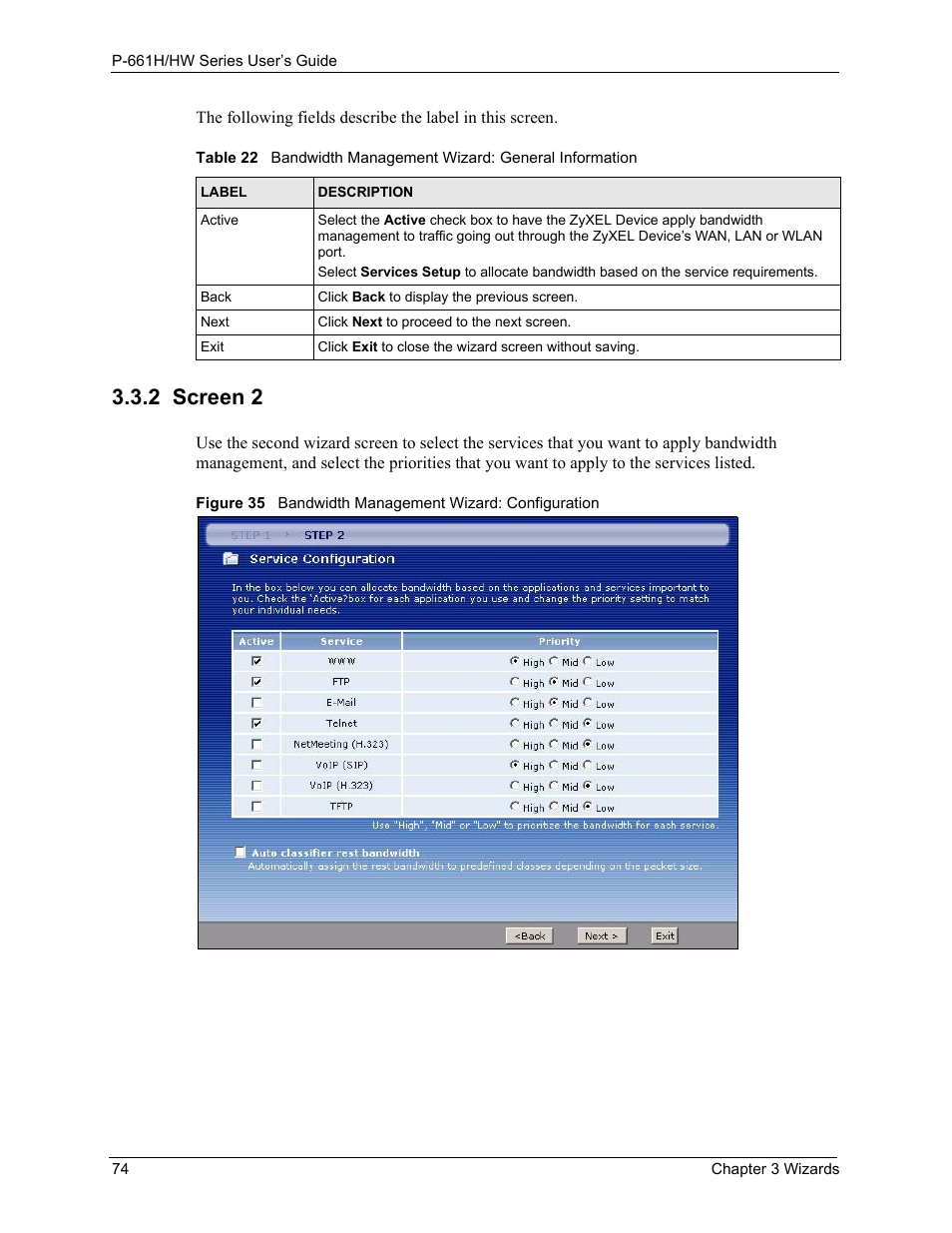 2 screen 2 | ZyXEL Communications P-661H Series User Manual | Page 74 / 383