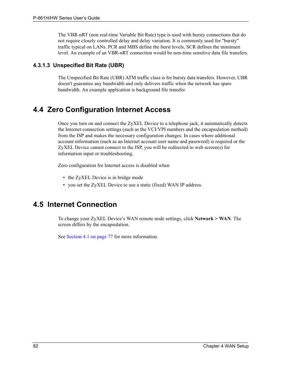 4 zero configuration internet access, 5 internet connection, 3 unspecified bit rate (ubr) | ZyXEL Communications P-661H Series User Manual | Page 82 / 383