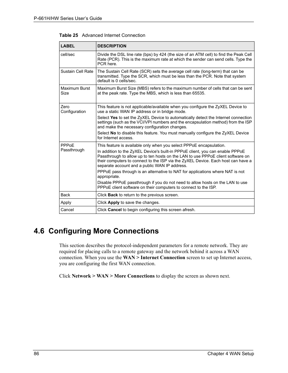 6 configuring more connections | ZyXEL Communications P-661H Series User Manual | Page 86 / 383