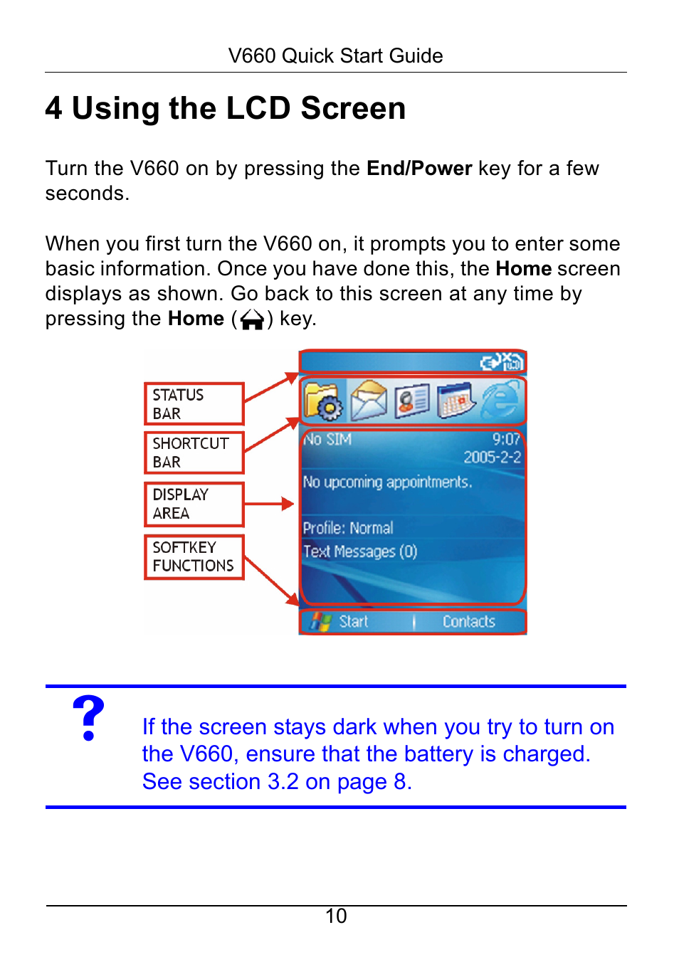 4 using the lcd screen, Using the lcd screen | ZyXEL Communications V660 User Manual | Page 11 / 23