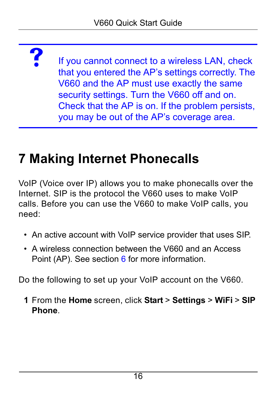 7 making internet phonecalls, Making internet phonecalls | ZyXEL Communications V660 User Manual | Page 17 / 23
