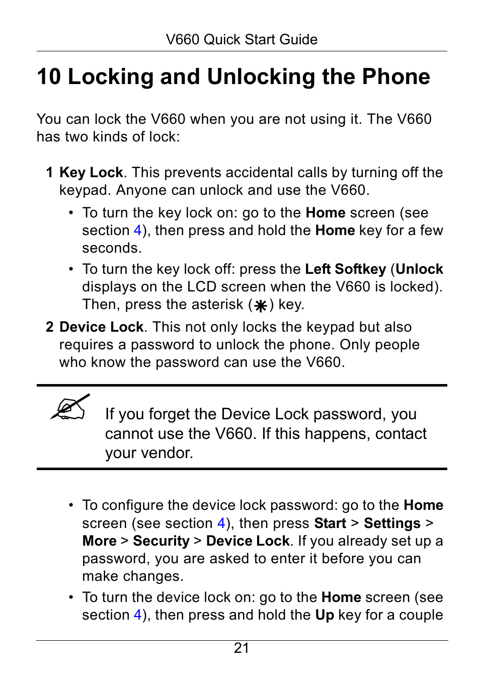 10 locking and unlocking the phone, Locking and unlocking the phone | ZyXEL Communications V660 User Manual | Page 22 / 23