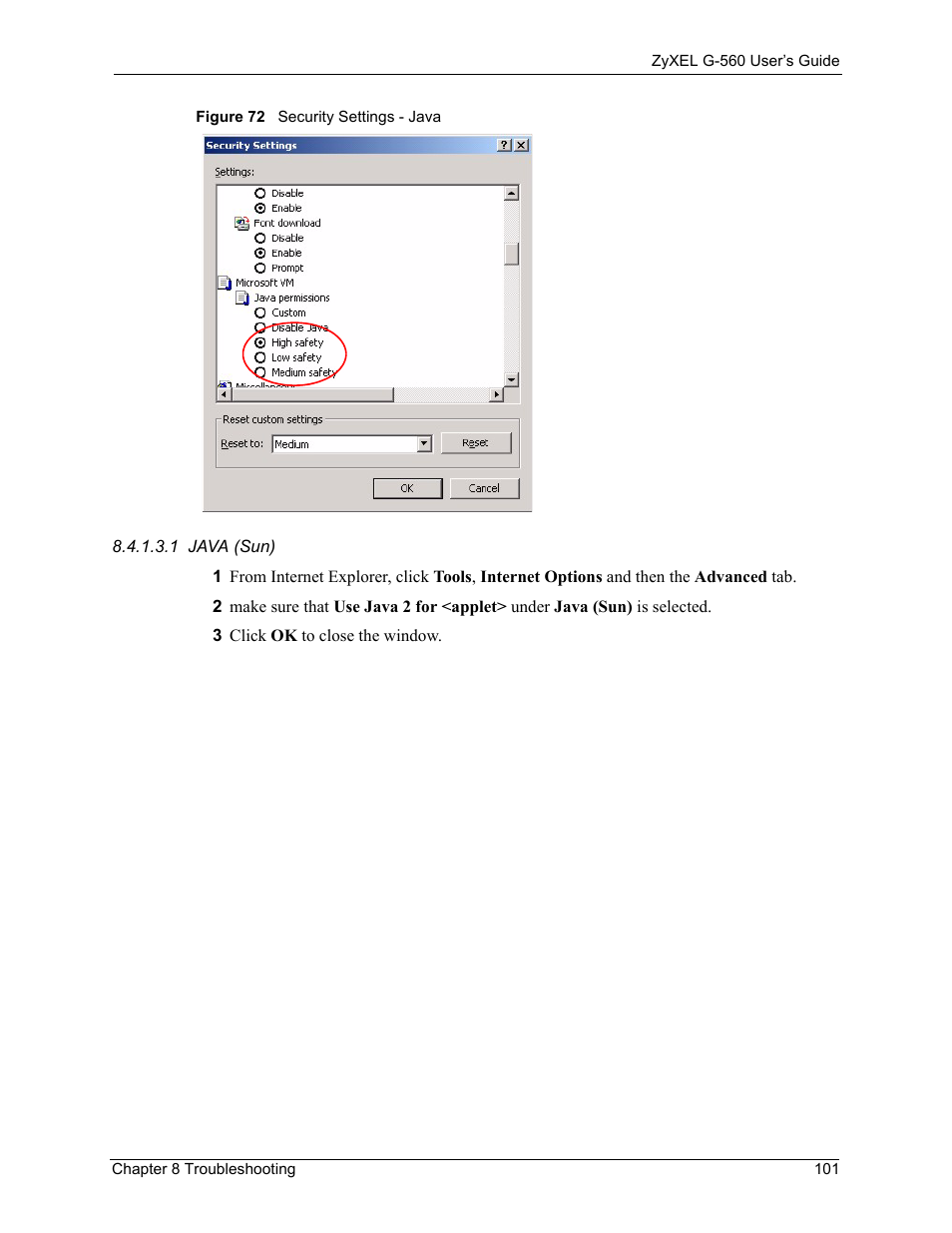 Figure 72 security settings - java | ZyXEL Communications 802.11g Wireless Access Point ZyXEL G-560 User Manual | Page 101 / 144