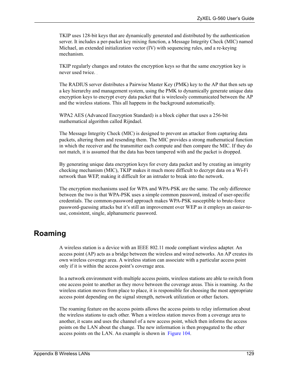 Roaming | ZyXEL Communications 802.11g Wireless Access Point ZyXEL G-560 User Manual | Page 129 / 144