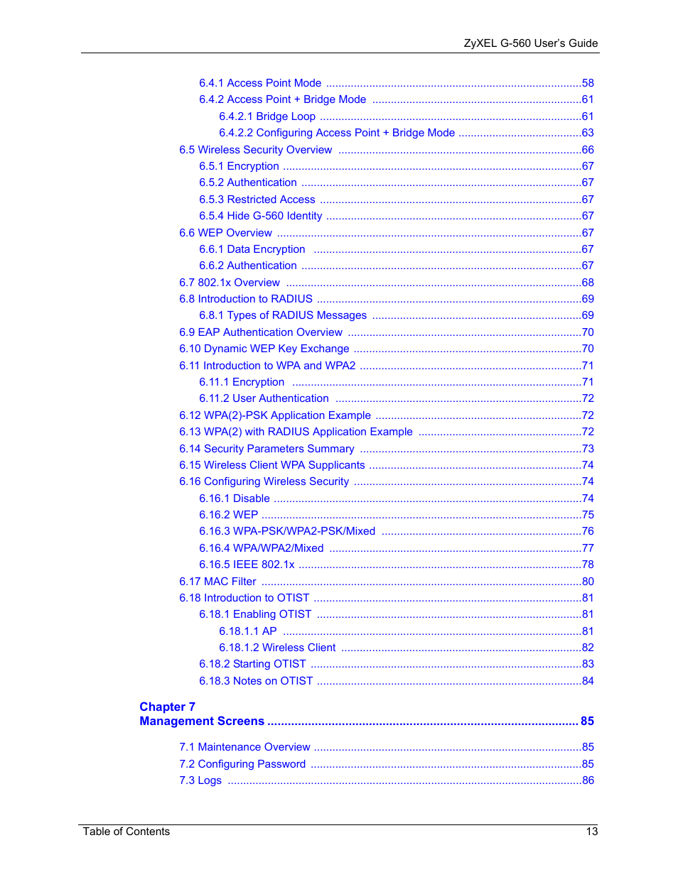 ZyXEL Communications 802.11g Wireless Access Point ZyXEL G-560 User Manual | Page 13 / 144
