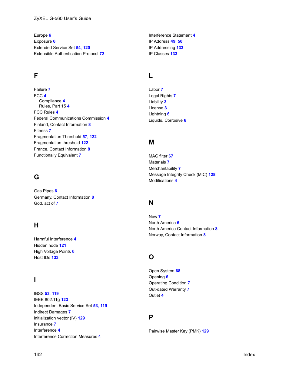 ZyXEL Communications 802.11g Wireless Access Point ZyXEL G-560 User Manual | Page 142 / 144
