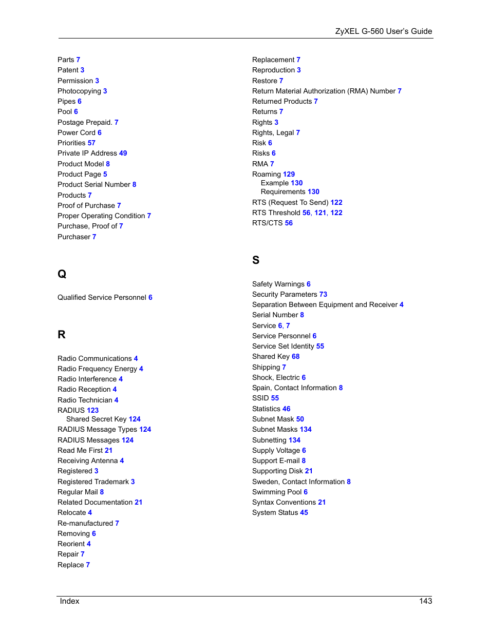 ZyXEL Communications 802.11g Wireless Access Point ZyXEL G-560 User Manual | Page 143 / 144