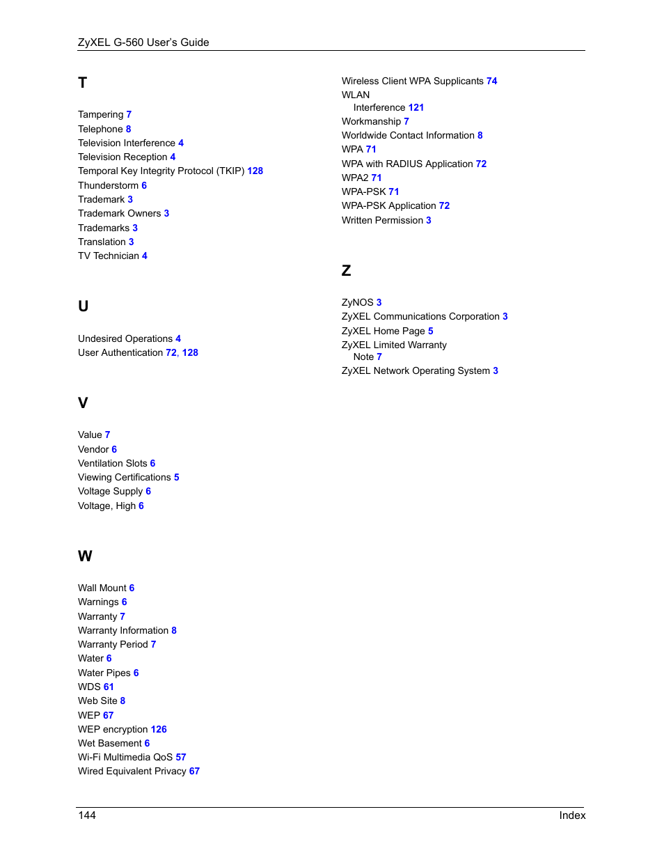 ZyXEL Communications 802.11g Wireless Access Point ZyXEL G-560 User Manual | Page 144 / 144