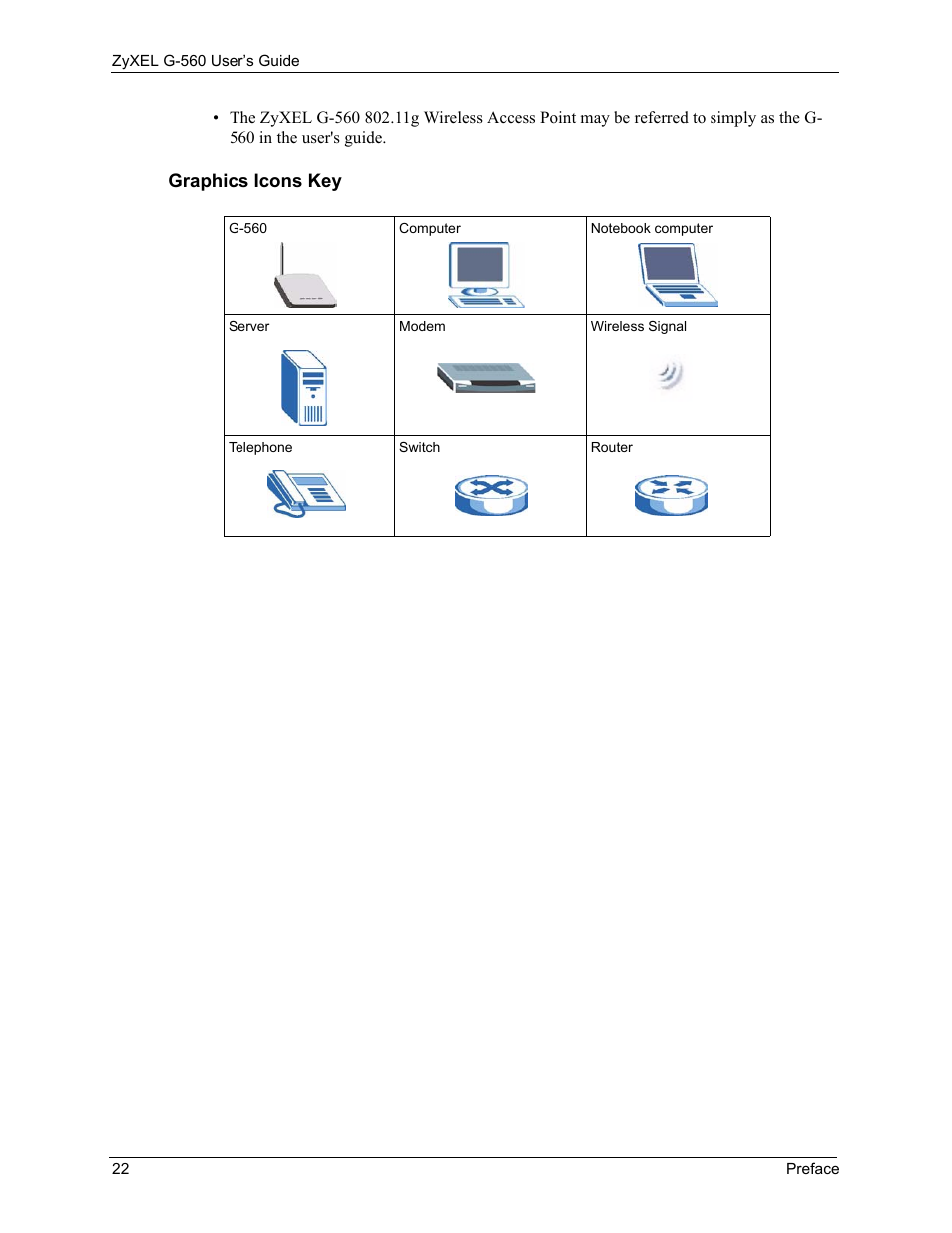 ZyXEL Communications 802.11g Wireless Access Point ZyXEL G-560 User Manual | Page 22 / 144
