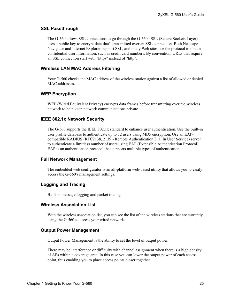 ZyXEL Communications 802.11g Wireless Access Point ZyXEL G-560 User Manual | Page 25 / 144