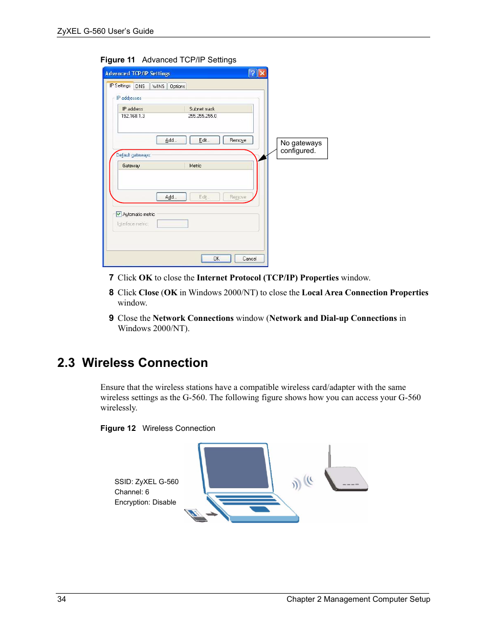 3 wireless connection | ZyXEL Communications 802.11g Wireless Access Point ZyXEL G-560 User Manual | Page 34 / 144
