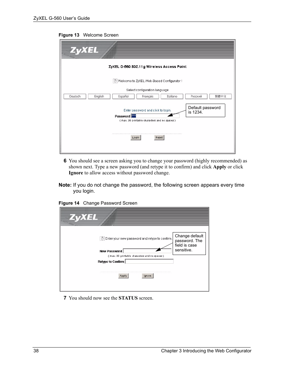 ZyXEL Communications 802.11g Wireless Access Point ZyXEL G-560 User Manual | Page 38 / 144