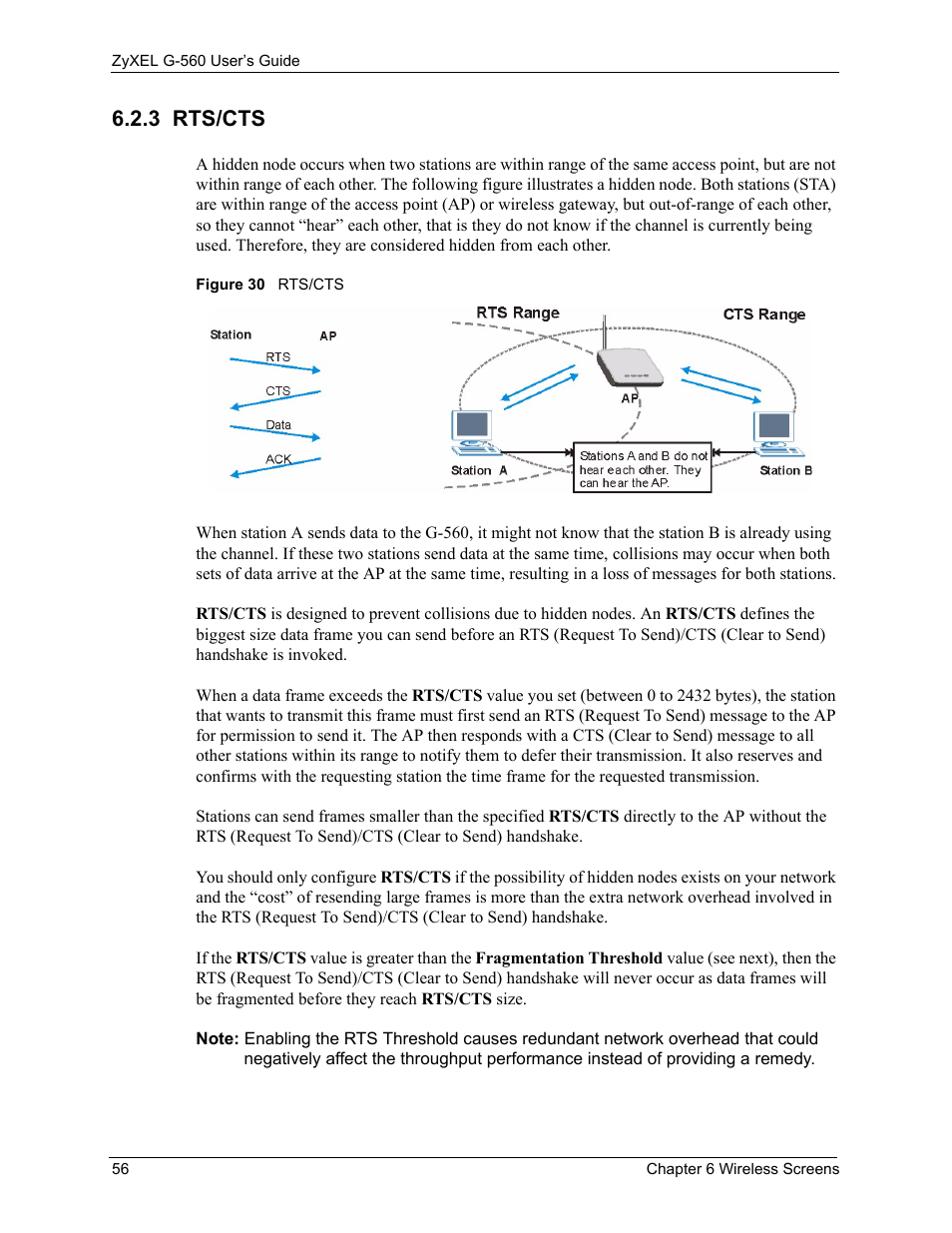 3 rts/cts, Figure 30 rts/cts | ZyXEL Communications 802.11g Wireless Access Point ZyXEL G-560 User Manual | Page 56 / 144