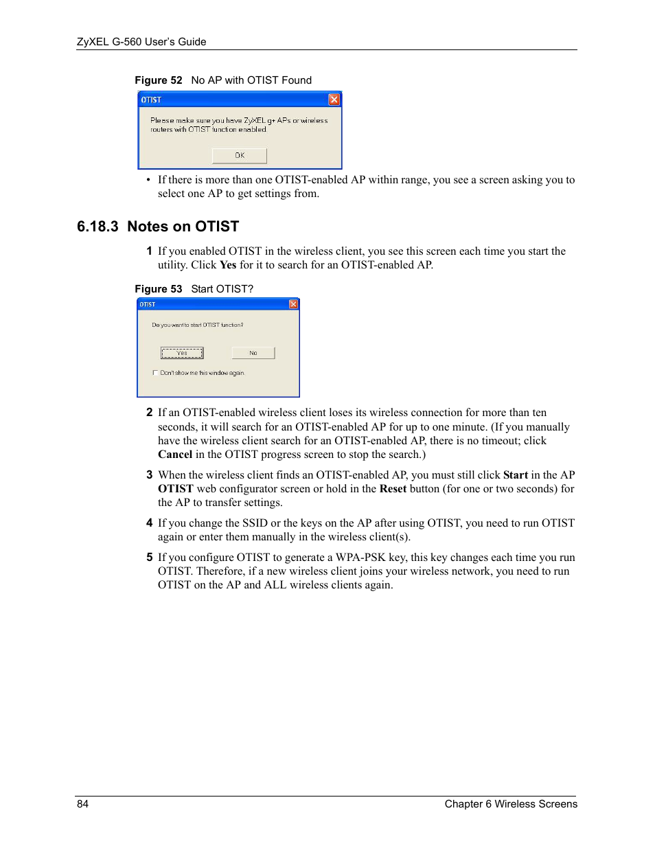 3 notes on otist | ZyXEL Communications 802.11g Wireless Access Point ZyXEL G-560 User Manual | Page 84 / 144
