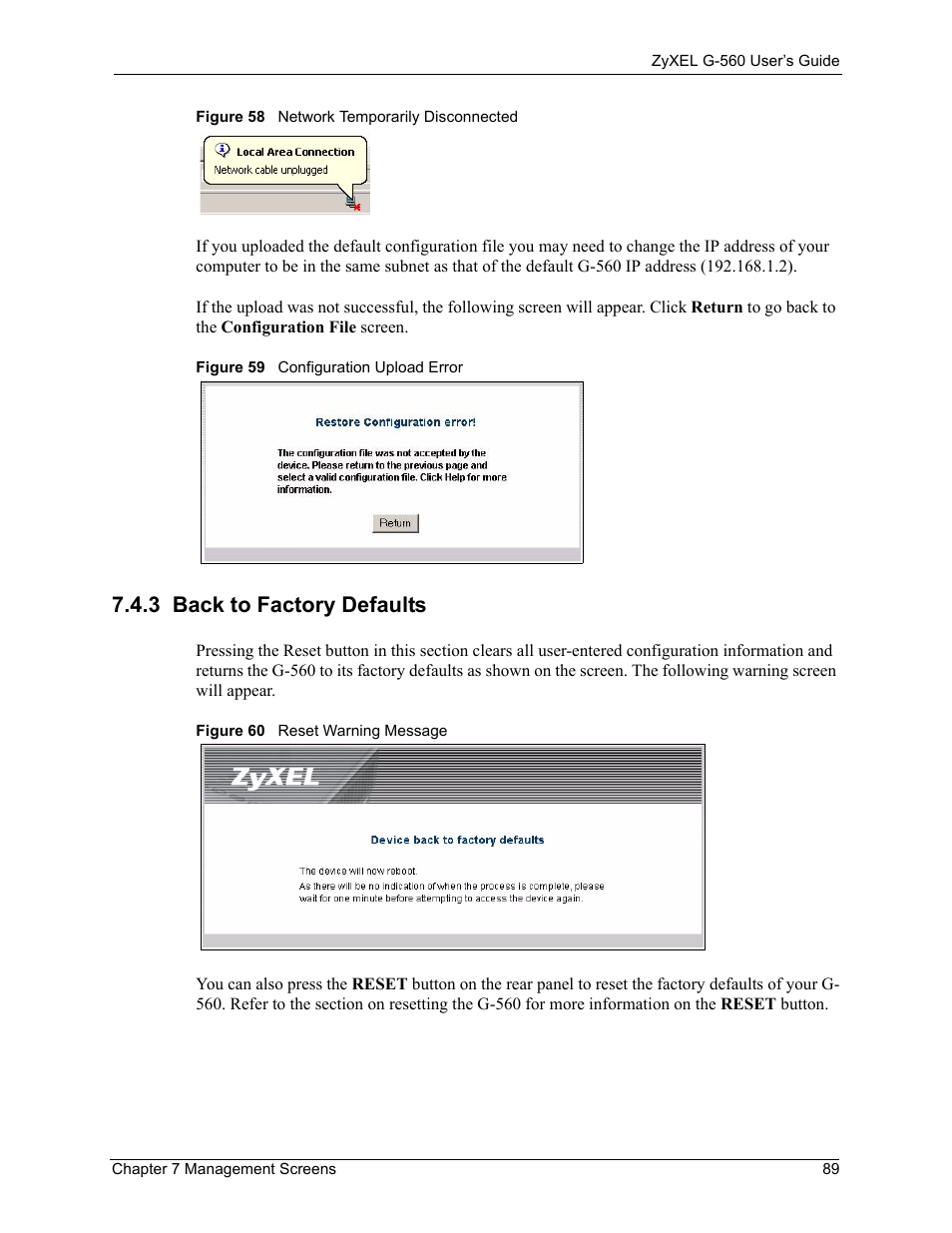 3 back to factory defaults | ZyXEL Communications 802.11g Wireless Access Point ZyXEL G-560 User Manual | Page 89 / 144