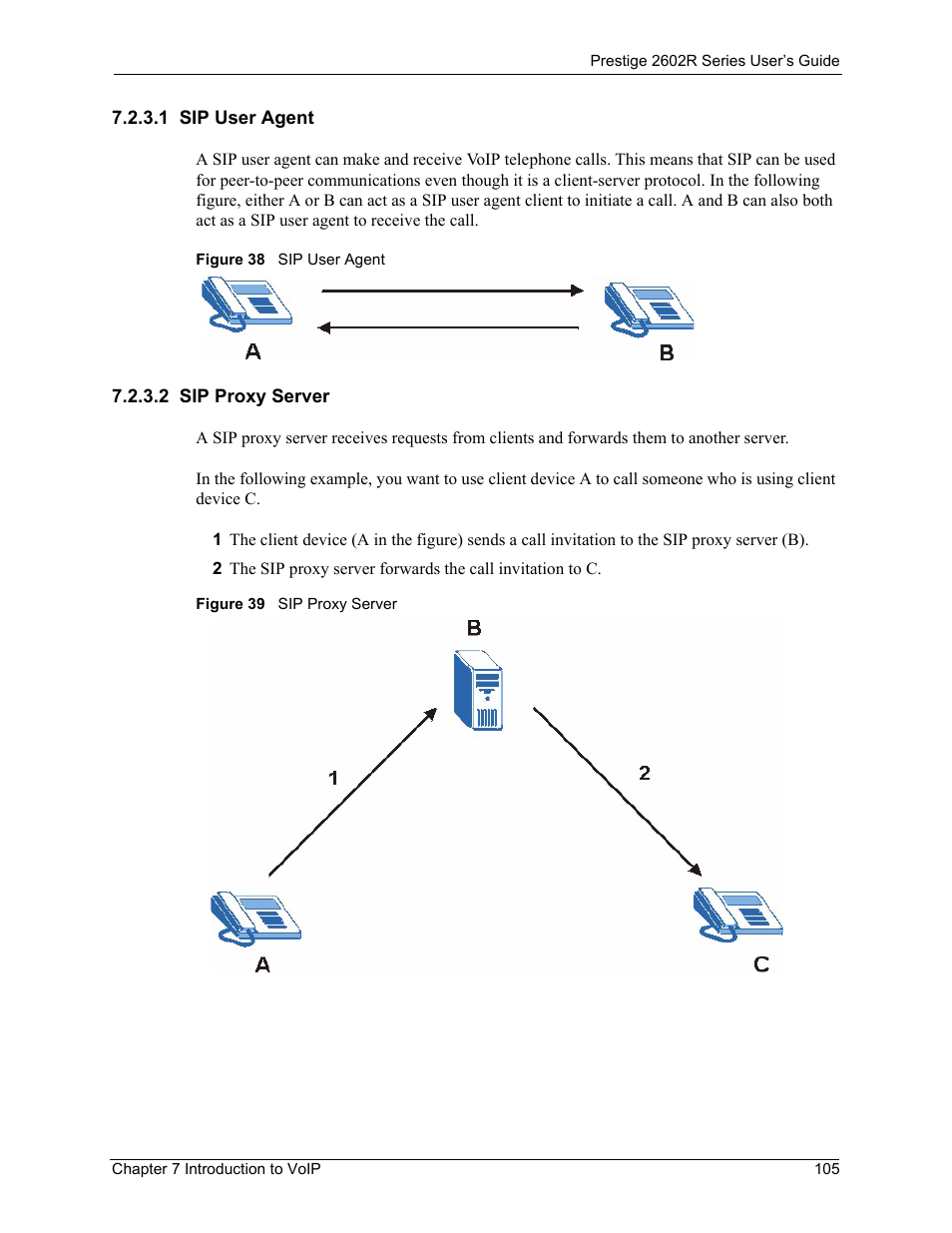 1 sip user agent, 2 sip proxy server, 1 sip user agent 7.2.3.2 sip proxy server | ZyXEL Communications Prestige 2602R Series User Manual | Page 105 / 450