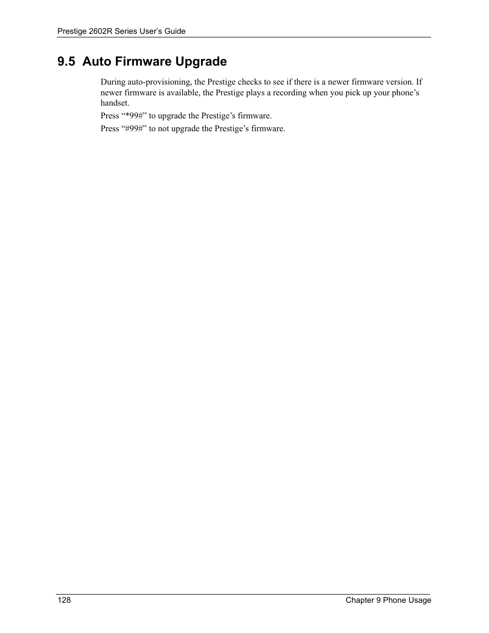 5 auto firmware upgrade | ZyXEL Communications Prestige 2602R Series User Manual | Page 128 / 450