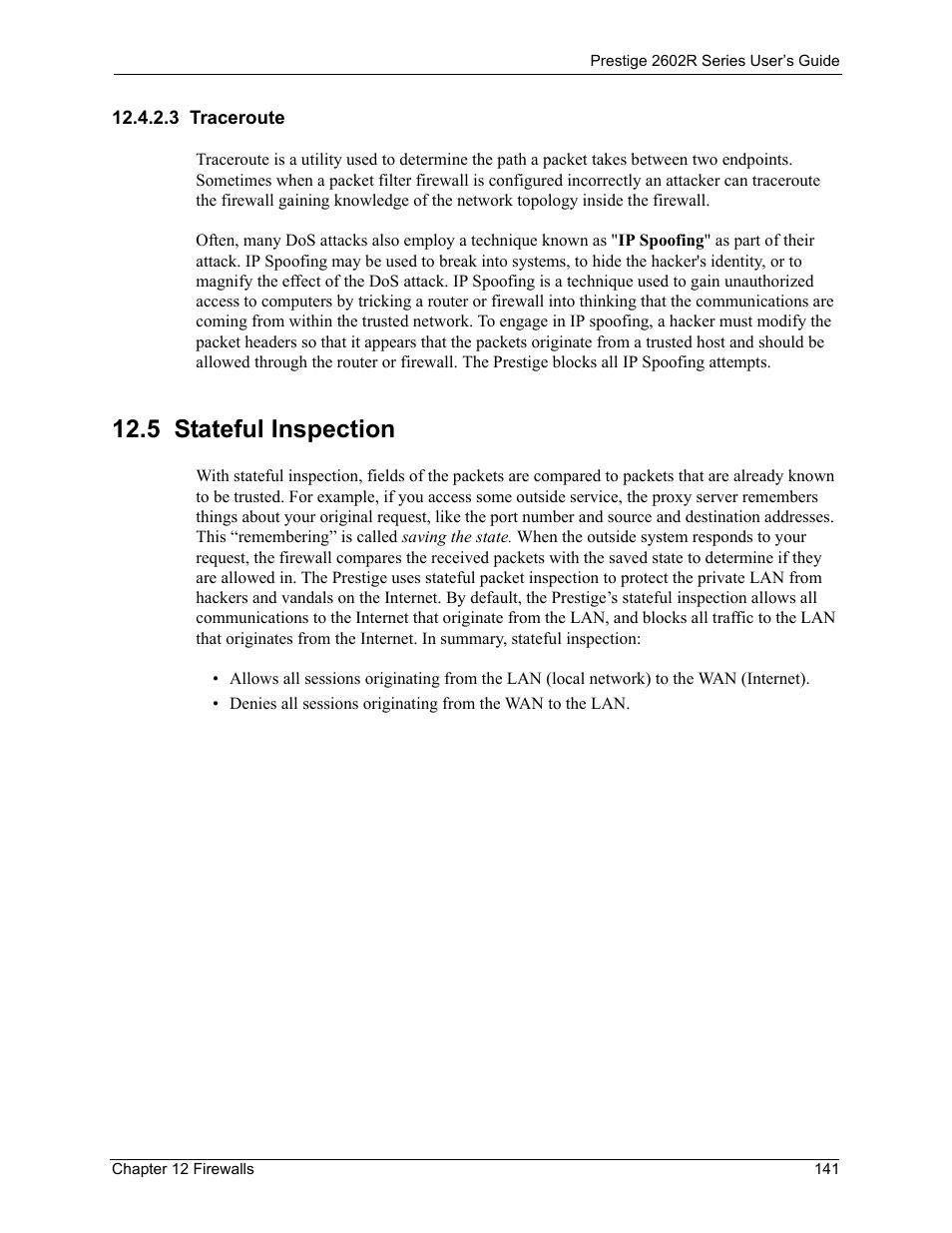 3 traceroute, 5 stateful inspection | ZyXEL Communications Prestige 2602R Series User Manual | Page 141 / 450
