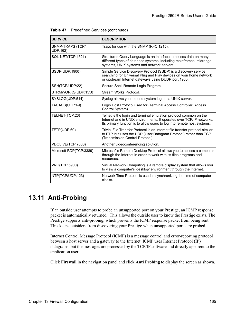 11 anti-probing | ZyXEL Communications Prestige 2602R Series User Manual | Page 165 / 450