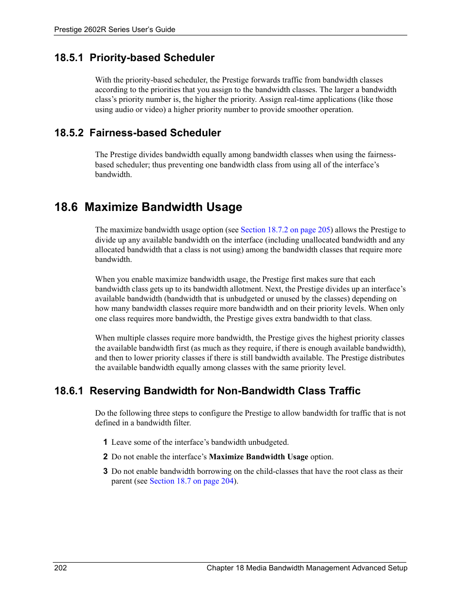 1 priority-based scheduler, 2 fairness-based scheduler, 6 maximize bandwidth usage | ZyXEL Communications Prestige 2602R Series User Manual | Page 202 / 450