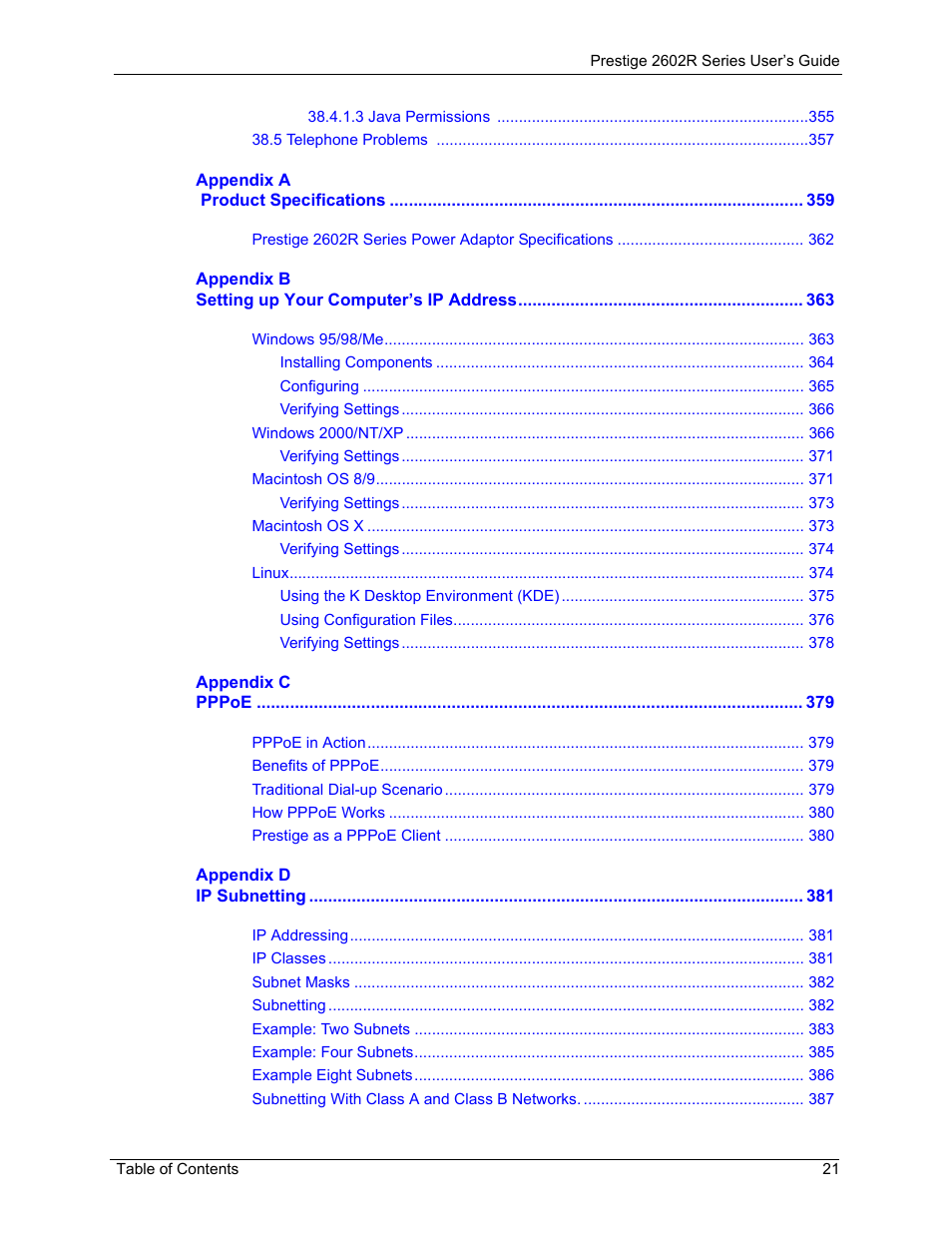 ZyXEL Communications Prestige 2602R Series User Manual | Page 21 / 450