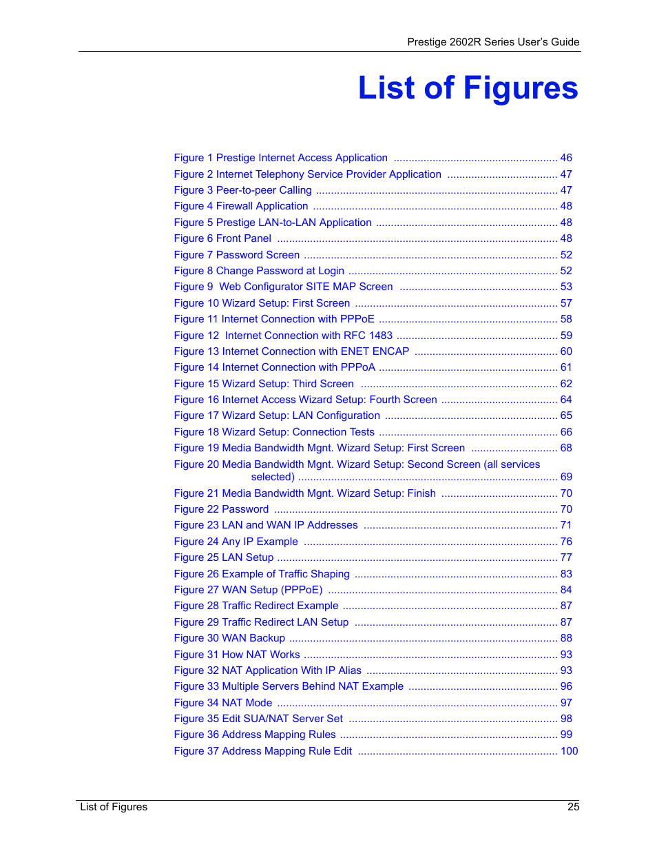 List of figures | ZyXEL Communications Prestige 2602R Series User Manual | Page 25 / 450