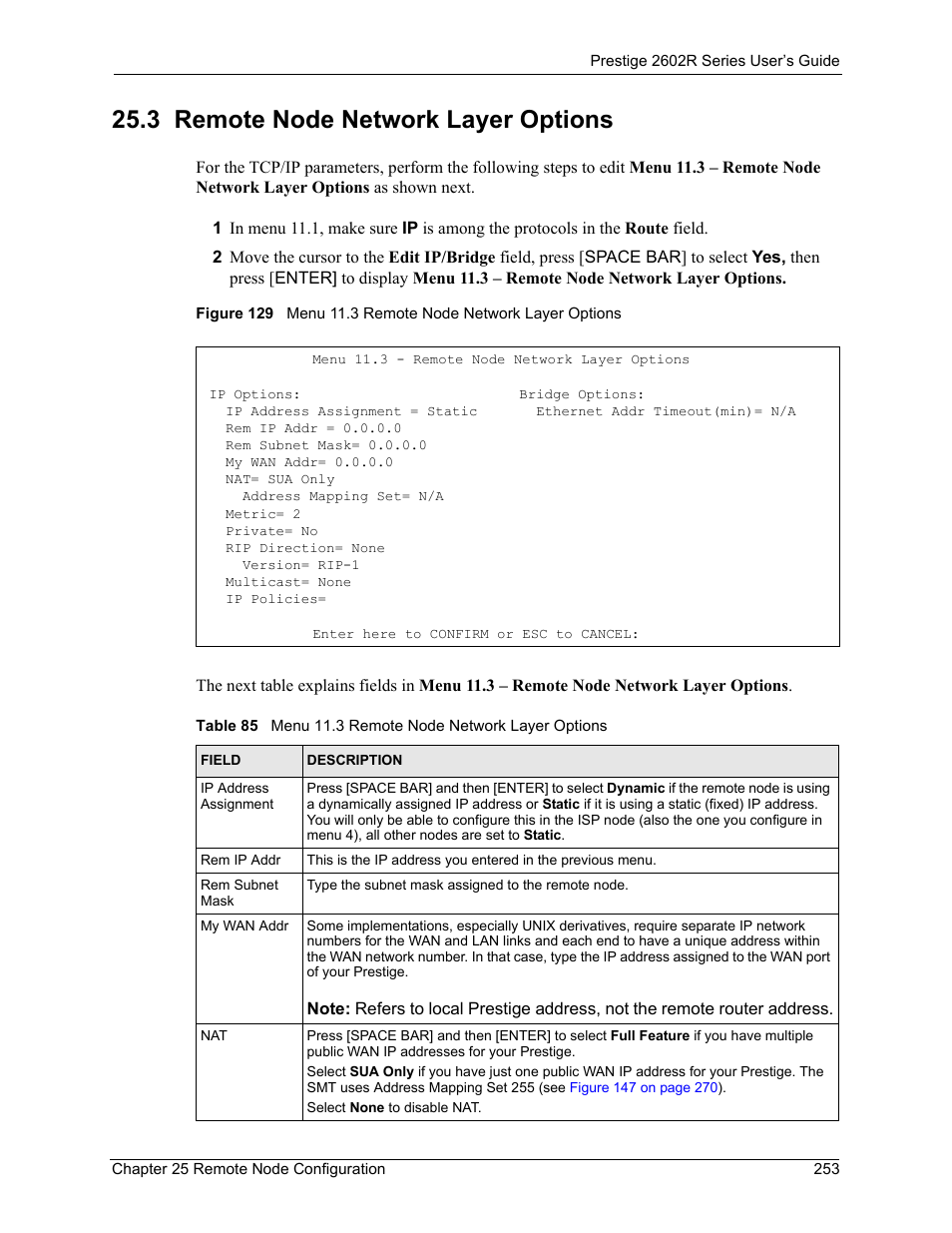 3 remote node network layer options | ZyXEL Communications Prestige 2602R Series User Manual | Page 253 / 450