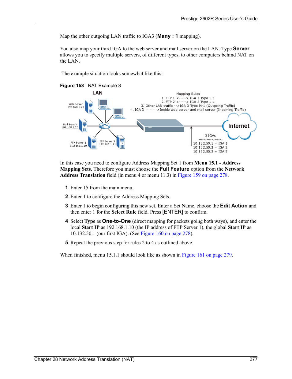 Figure 158 nat example 3 | ZyXEL Communications Prestige 2602R Series User Manual | Page 277 / 450