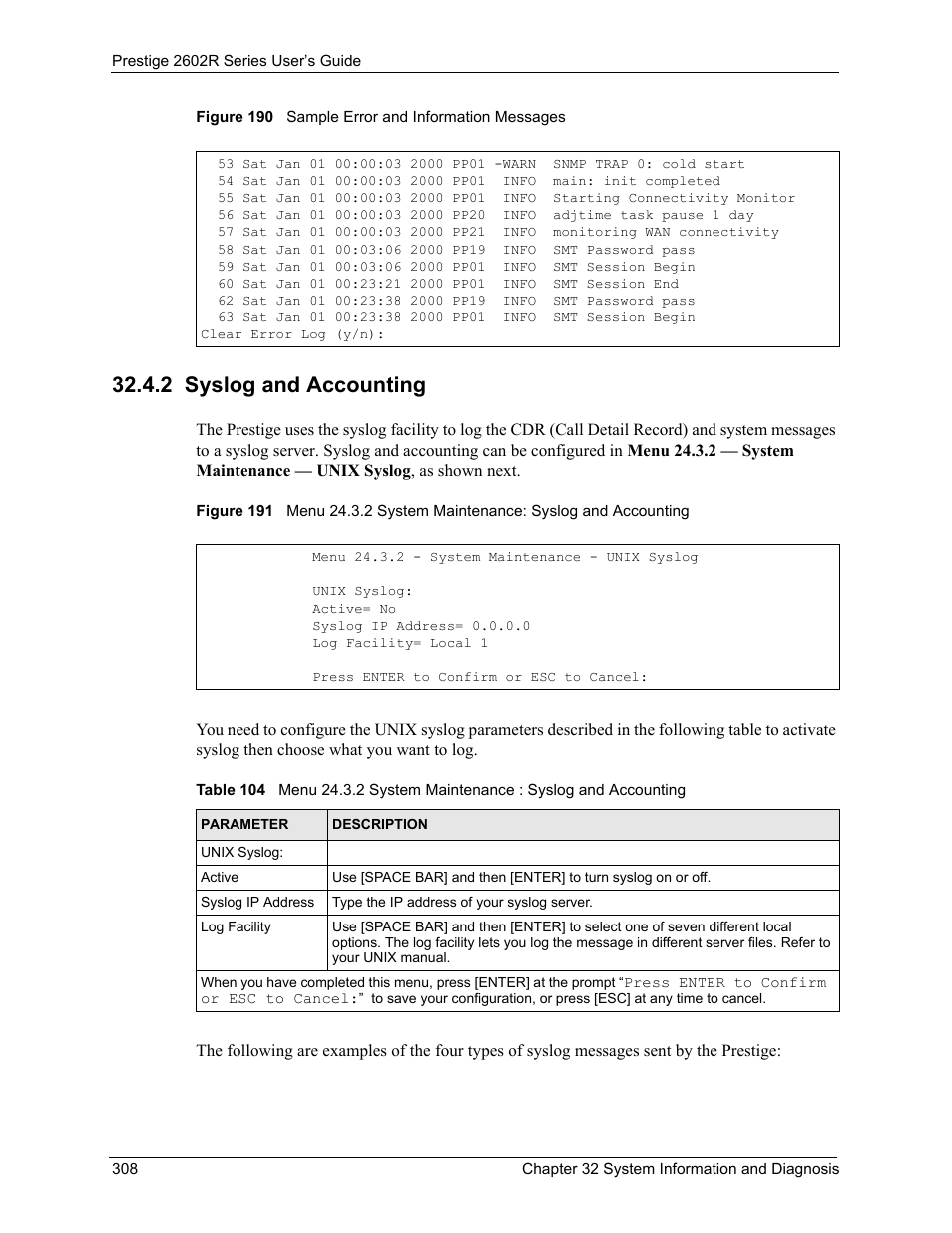 2 syslog and accounting | ZyXEL Communications Prestige 2602R Series User Manual | Page 308 / 450