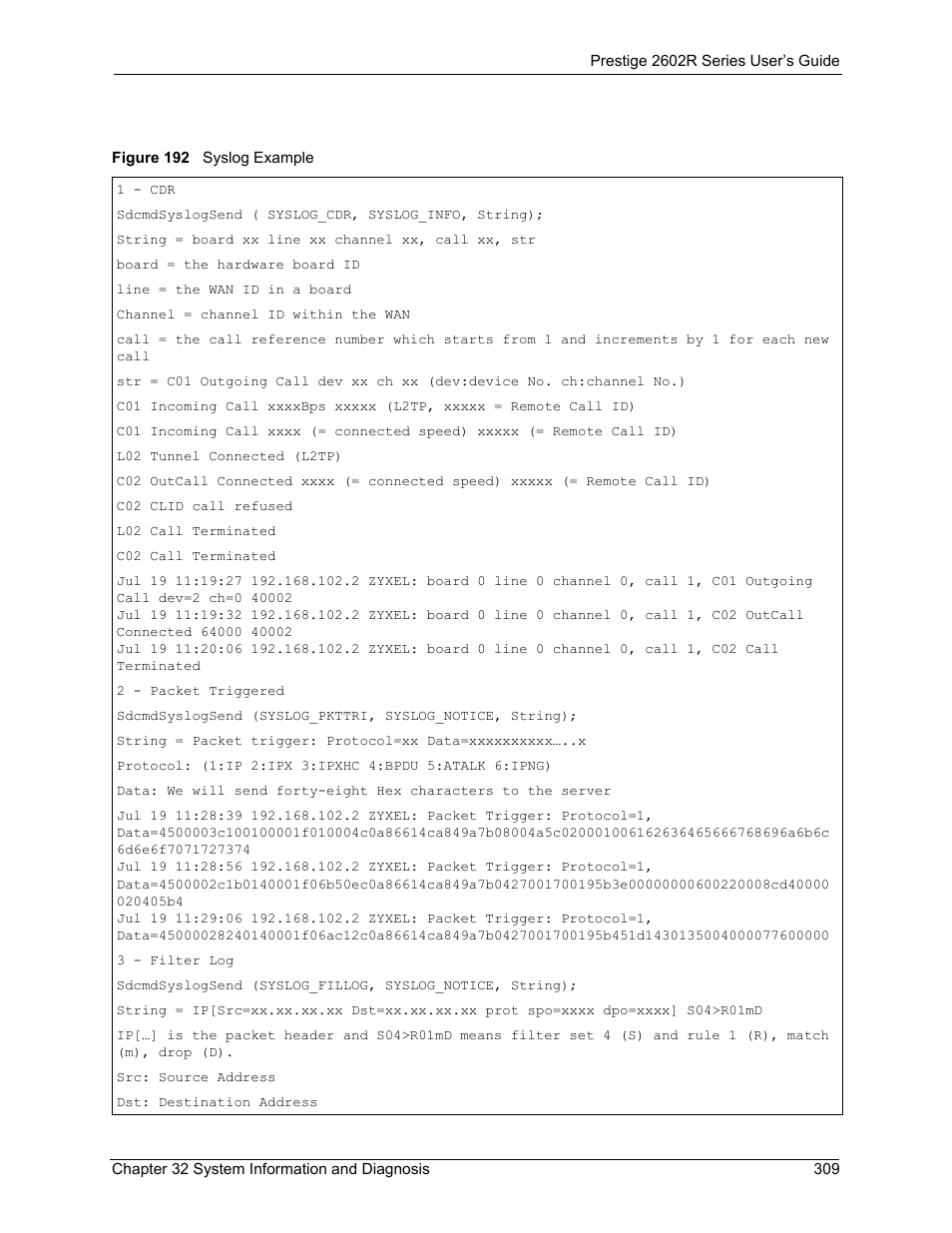 Figure 192 syslog example | ZyXEL Communications Prestige 2602R Series User Manual | Page 309 / 450