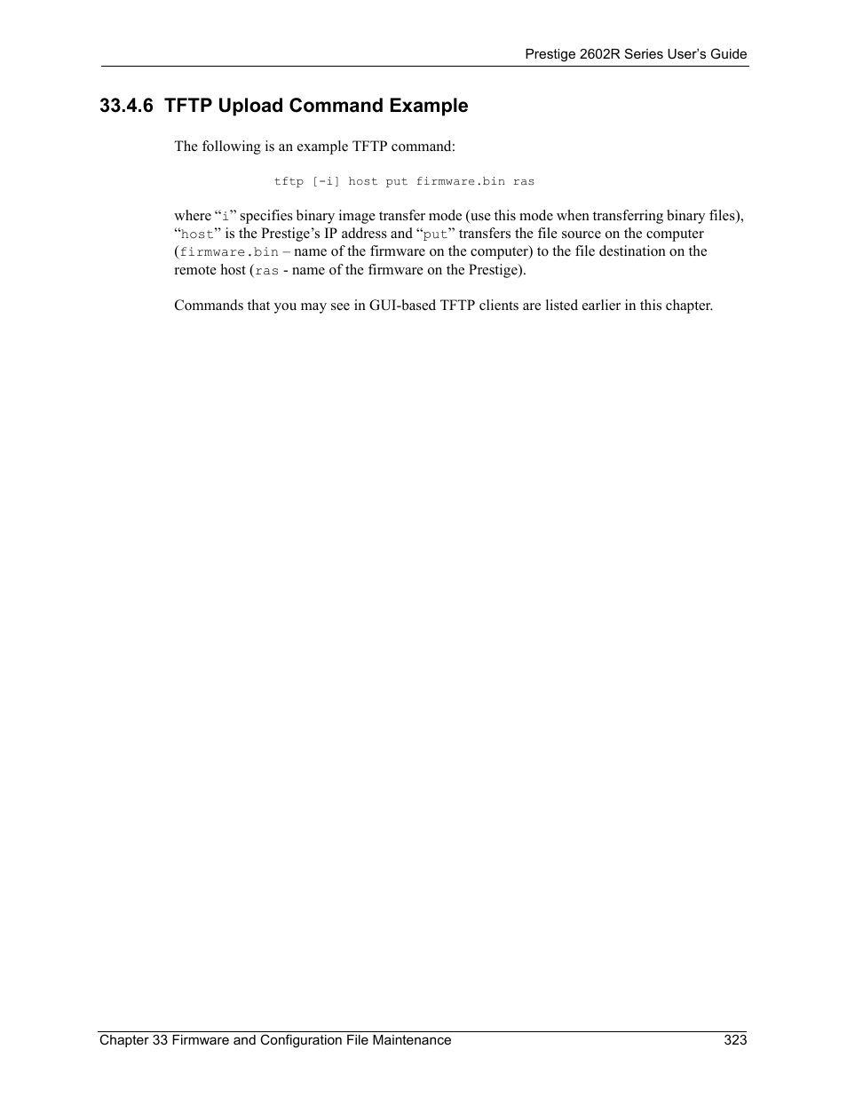6 tftp upload command example | ZyXEL Communications Prestige 2602R Series User Manual | Page 323 / 450