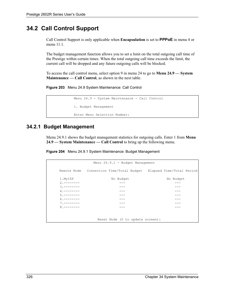 2 call control support, 1 budget management | ZyXEL Communications Prestige 2602R Series User Manual | Page 326 / 450