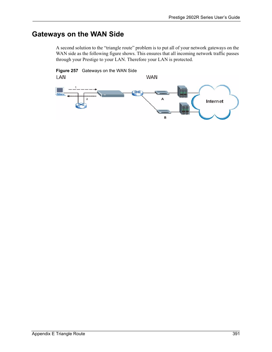 Gateways on the wan side, Figure 257 gateways on the wan side | ZyXEL Communications Prestige 2602R Series User Manual | Page 391 / 450