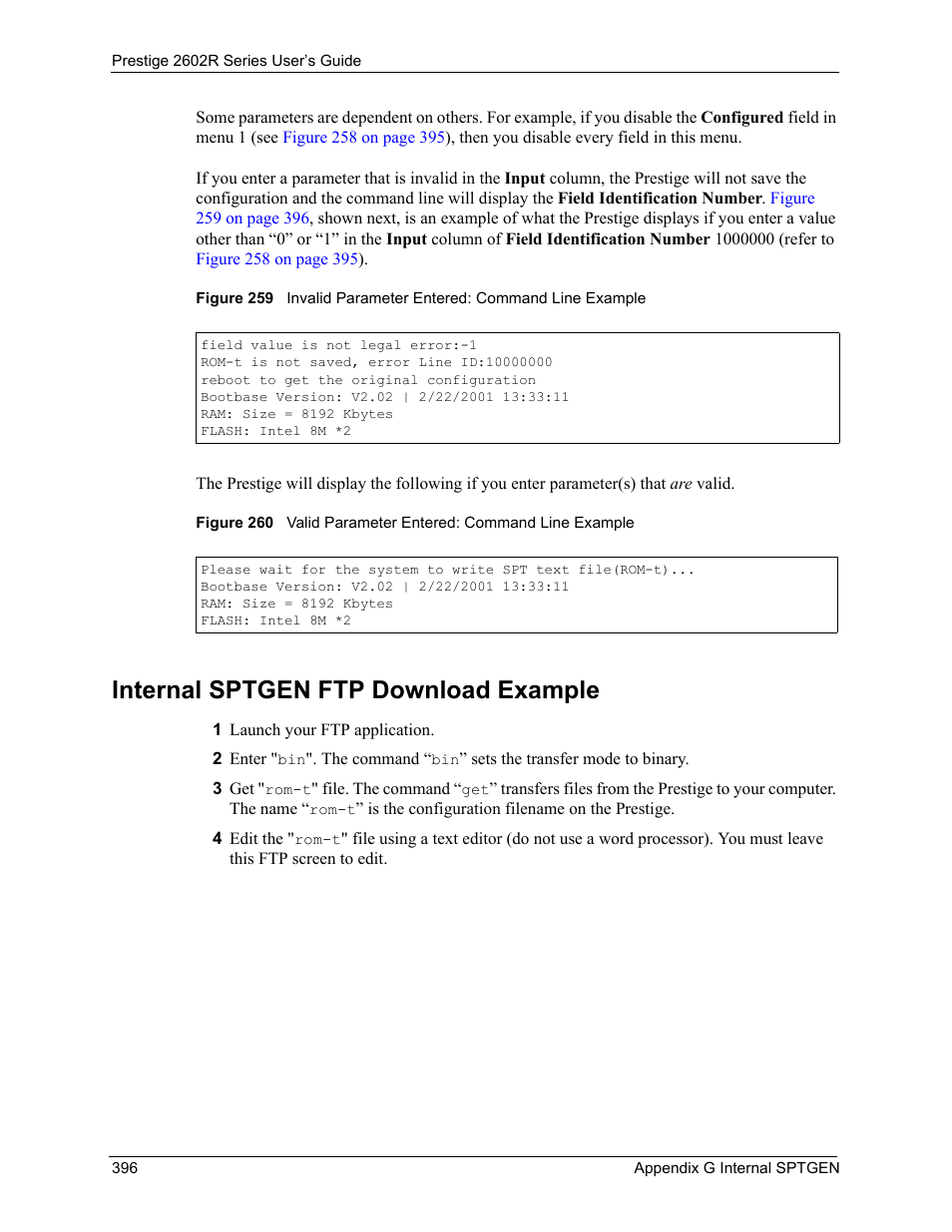 Internal sptgen ftp download example | ZyXEL Communications Prestige 2602R Series User Manual | Page 396 / 450