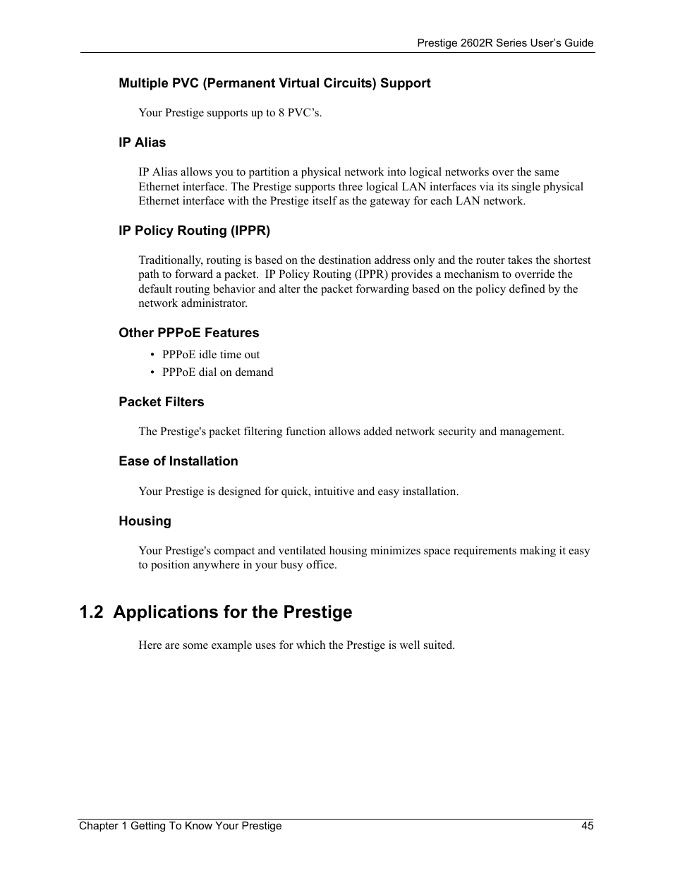 2 applications for the prestige | ZyXEL Communications Prestige 2602R Series User Manual | Page 45 / 450