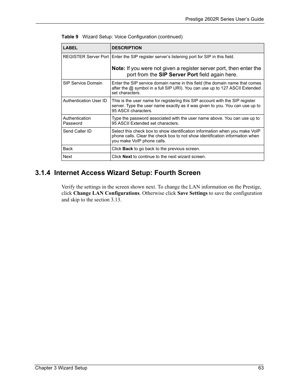 4 internet access wizard setup: fourth screen | ZyXEL Communications Prestige 2602R Series User Manual | Page 63 / 450