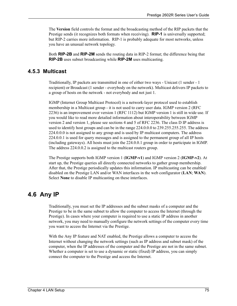 3 multicast, 6 any ip | ZyXEL Communications Prestige 2602R Series User Manual | Page 75 / 450