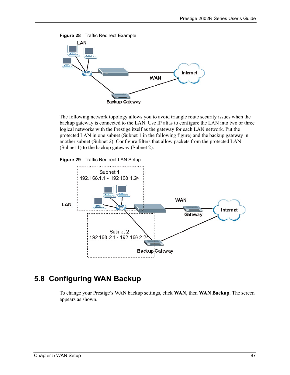 8 configuring wan backup | ZyXEL Communications Prestige 2602R Series User Manual | Page 87 / 450