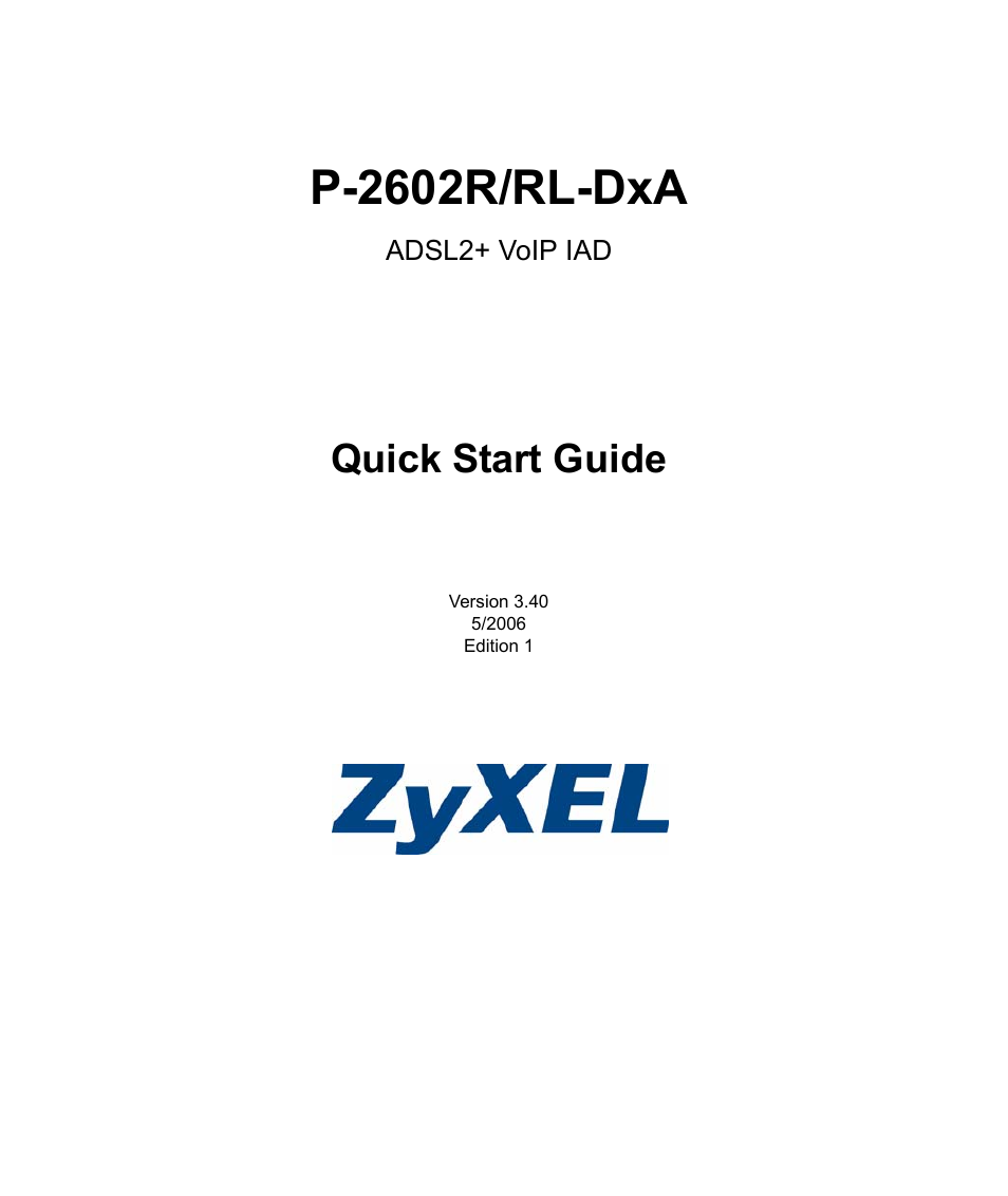 ZyXEL Communications P-2602R/RL-DXA User Manual | 11 pages